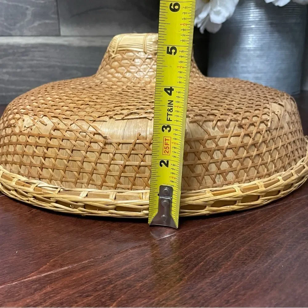 Vintage Wicker Lattice Bamboo Rice Paddy Coolie Farmer Hat Wall Decor Boho